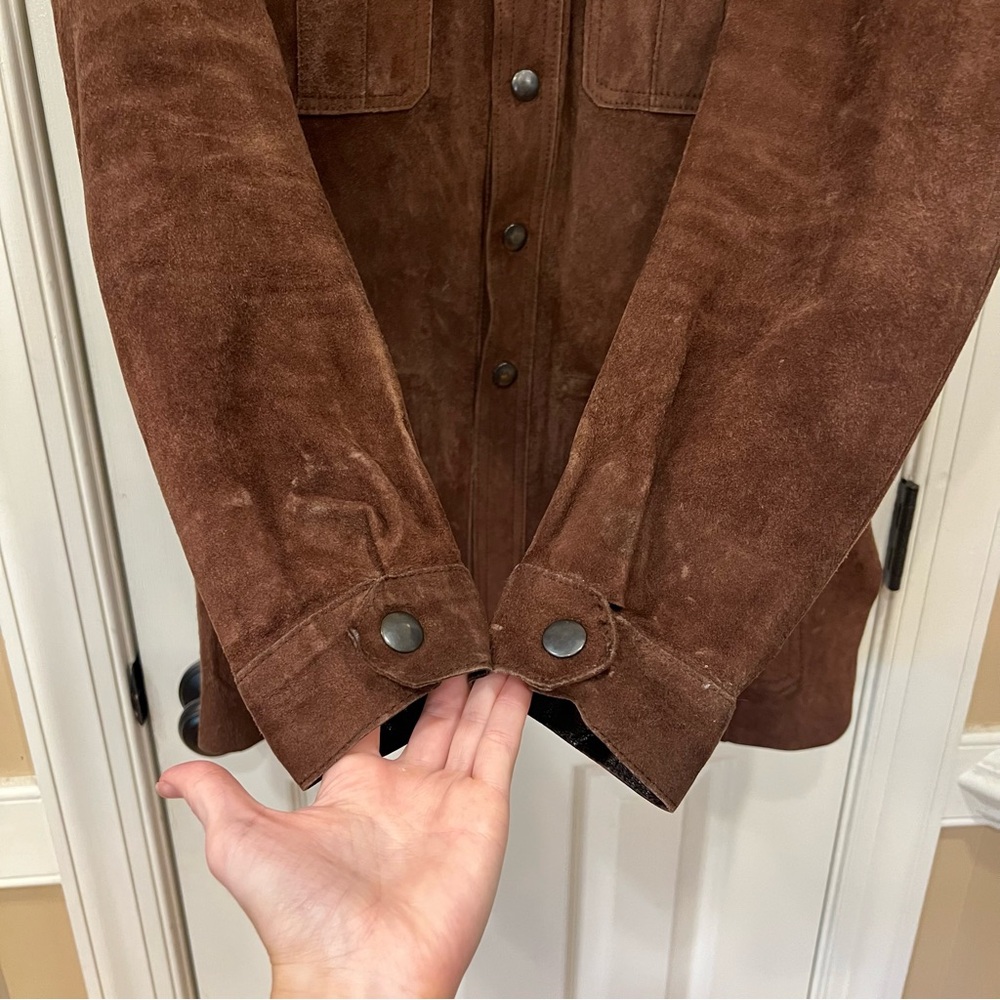 Vintage Brown Suede 100% Genuine Leather Jacket Made in Spain Women's Large - Picture 3 of 13